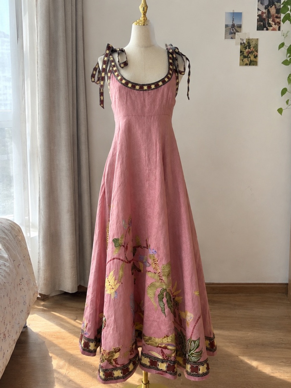 Dusty Rose Floral Tie-Shoulder Maxi Dress